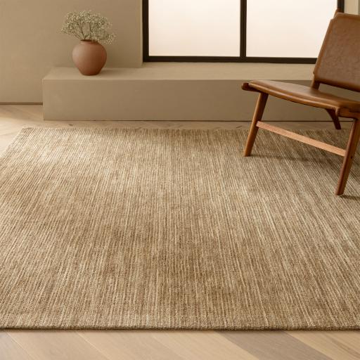 Hazy Honey Beige Natural Handwoven Rug Soft Wool Blend Plain Striped Rug