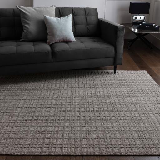 Thatch Taupe Hand Woven Wool Rug Neutral Plain Checked Pattern