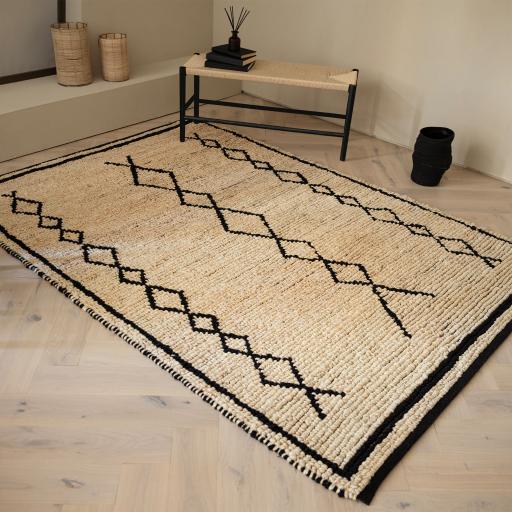 Souk Berber Natural Chunky Weaves Hand Woven Jute Rug in Beige Black