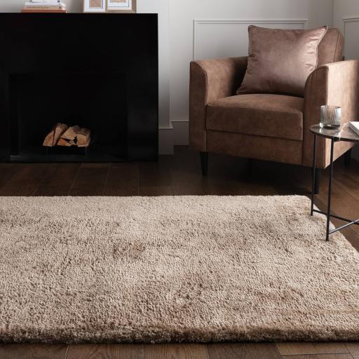 Opulence Taupe Shaggy Luxurious Shine Plush Fluffy Soft Hand Tufted Plain Rug
