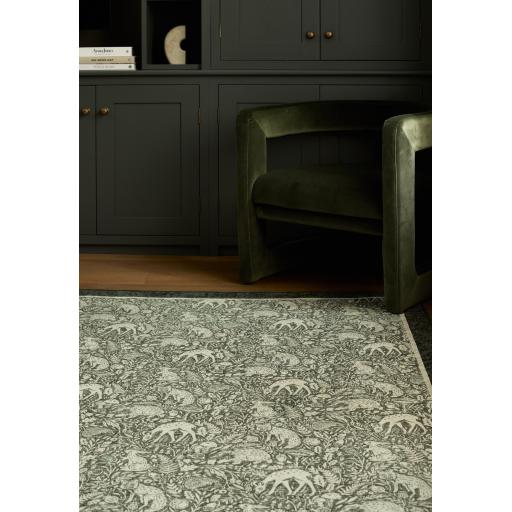 Hug Rug Eco-Washable Whimsical Woodland Green Non-Slip Animals Plants and Pattern with Border Rug