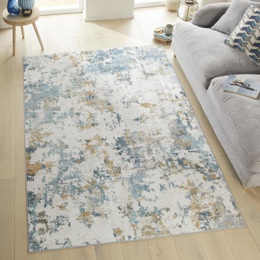 Liberty LIB104 Aqua Blue Washable Non-Slip Modern Rug