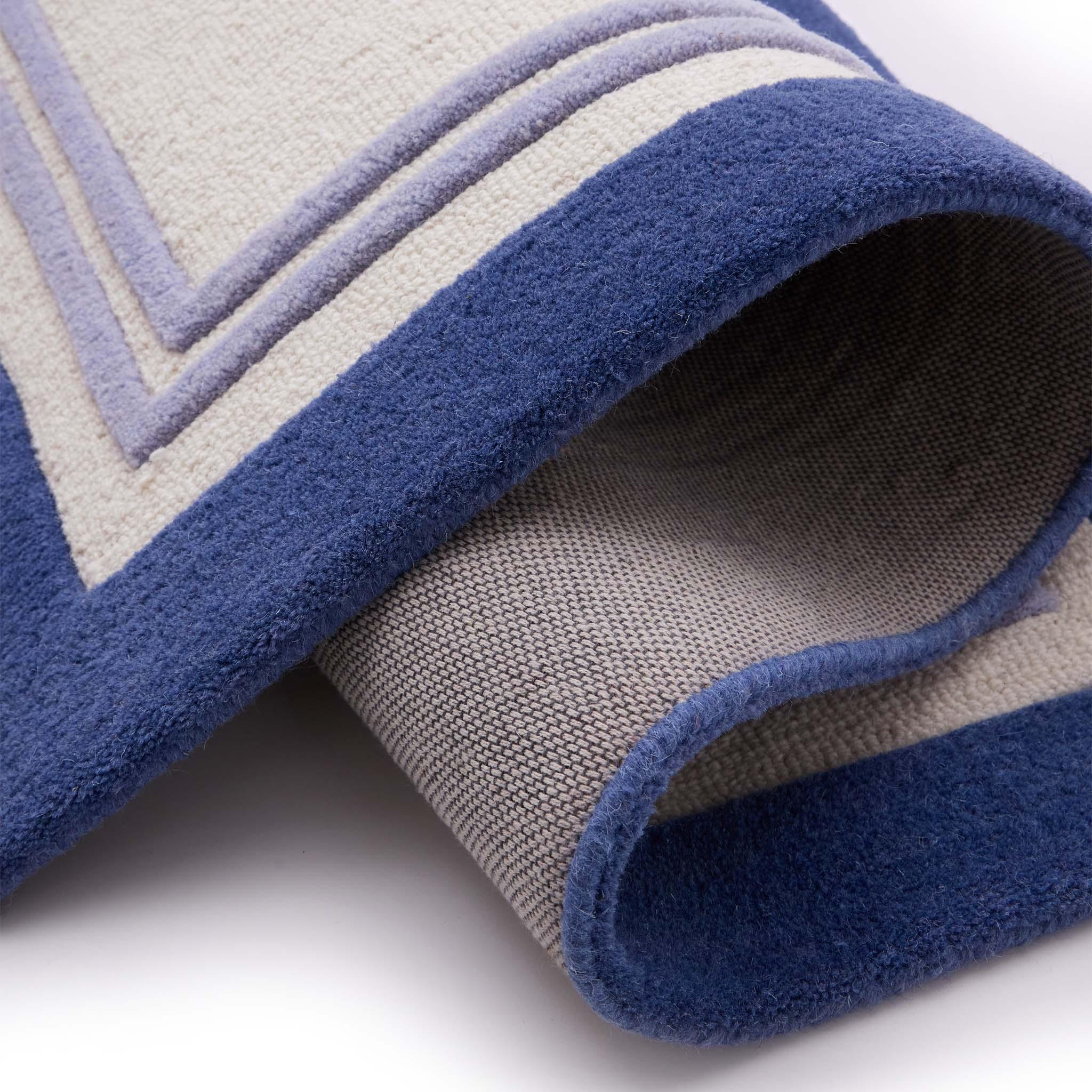 Piper Framed Hand Tufted Modern Plain Wool Bordered Blue Cream Rug