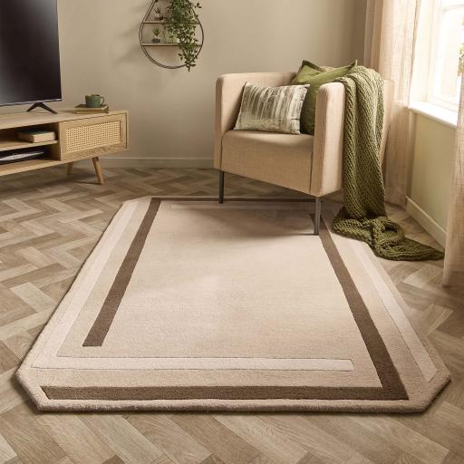 Origins Contour Hand-Carved Wool Gem Design Beige/Brown Rug