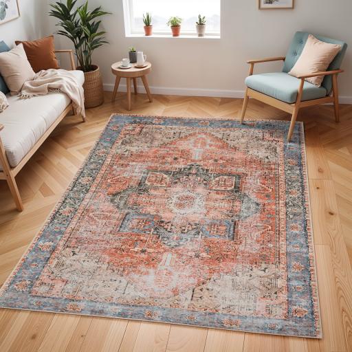 Amelie Machine Washable Traditional Bordered Vintage Area Red Rug