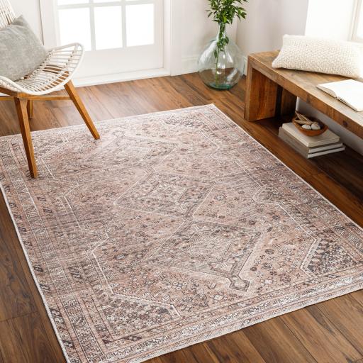 Amelie AML2384 Machine Washable Traditional Bordered Vintage Area Orange Rug