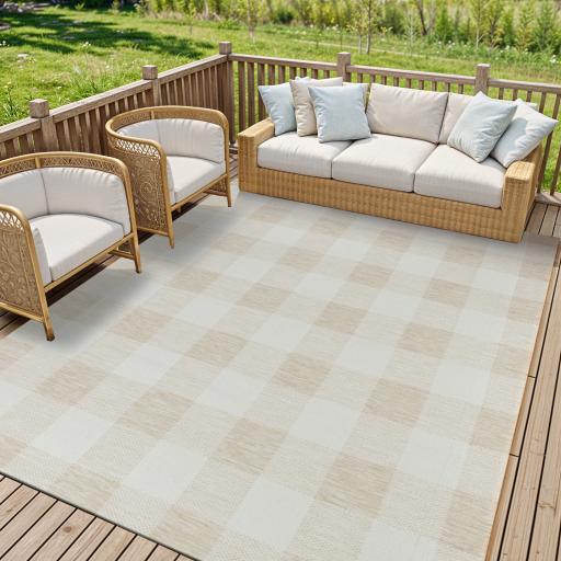 Barbados BBD2310 Modern Indoor / Outdoor Beige Checkered Area Rug in 160 x 213 cm