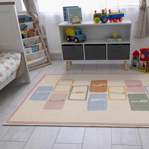 My Play Mat Pastel Hopscotch for Kids Non-Slip Washable Rug in 100 x 150 cm