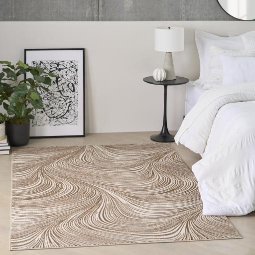 DKNY Central Park West CEP02 Modern Abstract Swirl Pattern Beige Brown  Rug