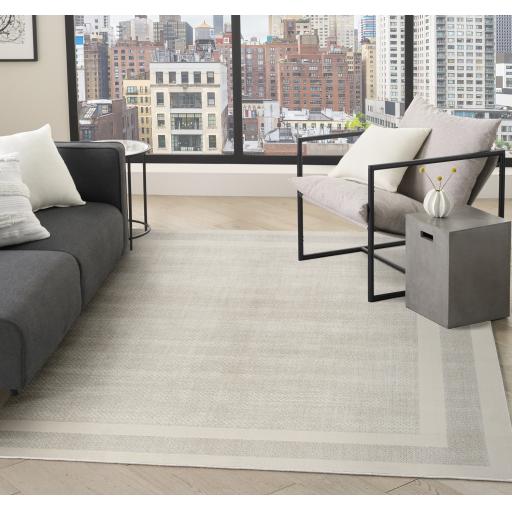 Grand Street GRN05 Modern Abstract Silky Ivory Taupe Rug by DKNY