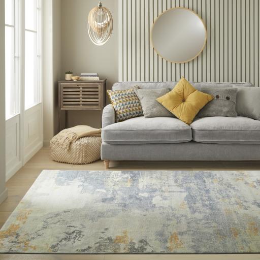 Lux Washable LUX10 Modern Abstract Non-Slip Machine Washable Rug in Grey Yellow