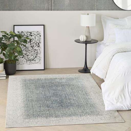 Grand Street GRN03 Modern Abstract Silky Ivory Blue Rug by DKNY