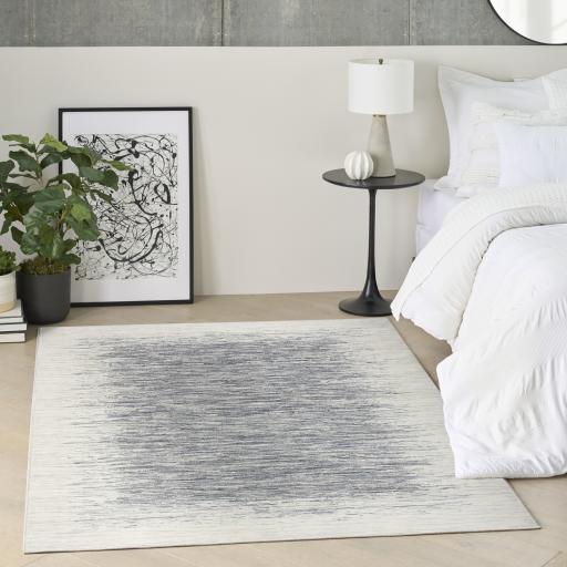 Grand Street GRN04 Modern Abstract Silky Ivory Blue Rug by DKNY