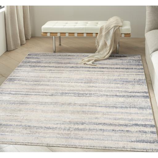 Calvin Klein Drift DRF02 Modern Abstract Striated Pattern Blue Rug