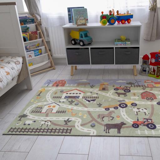 My Play Mat Farmyard Track Countryside for Kids Non-Slip Washable Rug in 100 x 150 cm