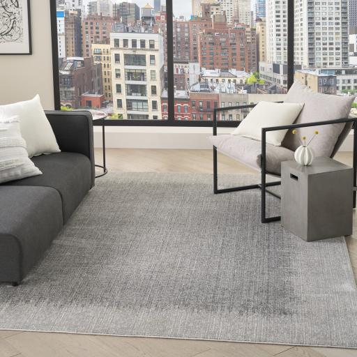 Grand Street GRN03 Modern Abstract Silky Light Grey Rug by DKNY