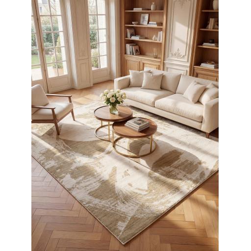 Dune Modern Abstract  Wind-Swept Desert Pattern Wool & Viscose Blend Textured Ivory Mink Rug