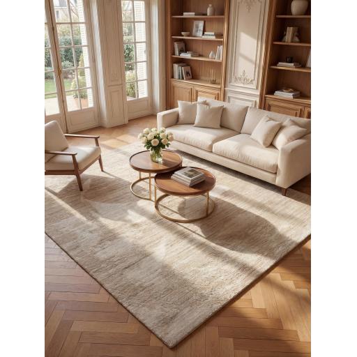 Dune Modern Abstract  Wind-Swept Desert Pattern Wool & Viscose Blend Textured Beige Rug