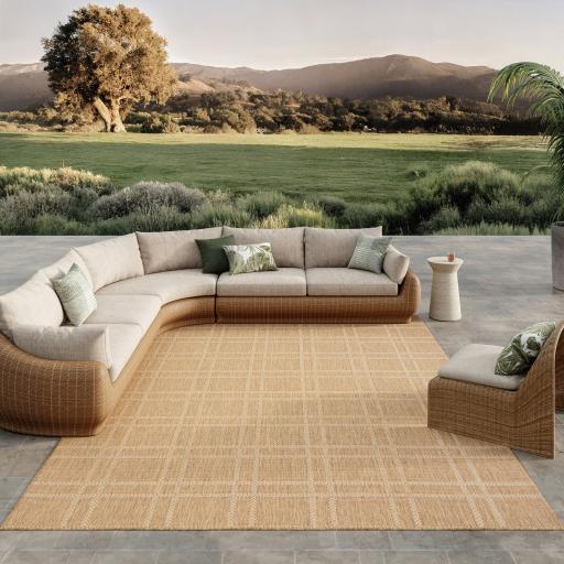 Horizon Grid HOZ04 Outdoor Indoor Geometric Pattern Patio Natural Beige Rug by Nourison