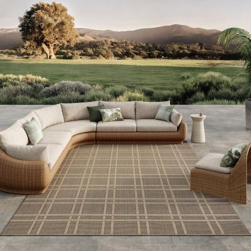 Horizon Grid HOZ04 Outdoor Indoor Geometric Pattern Patio Charcoal Rug by Nourison