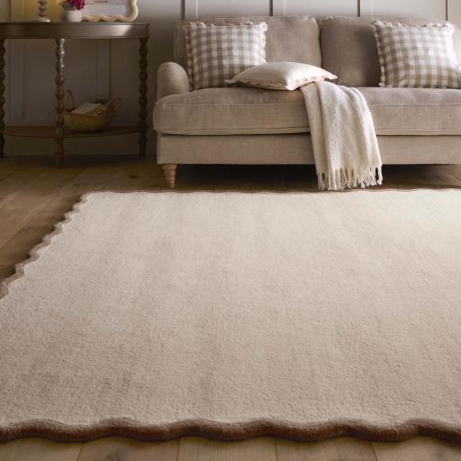 Origins Scalloped Border Elsie Wool Hand Tufted Rug or Hallway Runner in Natural Brown