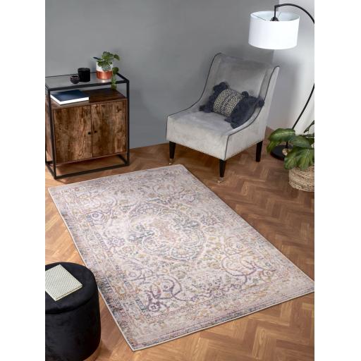 Nova Noah 8881 Traditional Antique Soft Rug or Hallway Runner in White Yellow