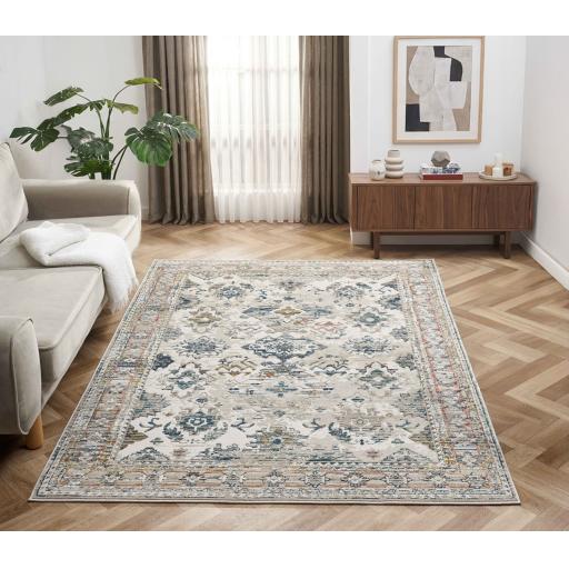 Nova Lilian Cream Rug Modern Distressed Traditional Persian Kilim Rug and Hallway Runner