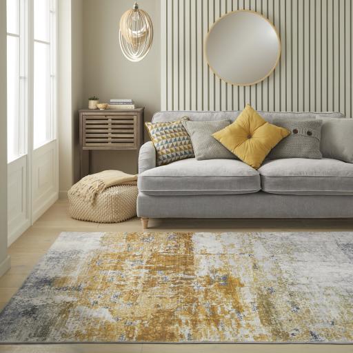 Lux Washable LUX09 Modern Abstract Non-Slip Machine Washable Rug in Ivory Gold