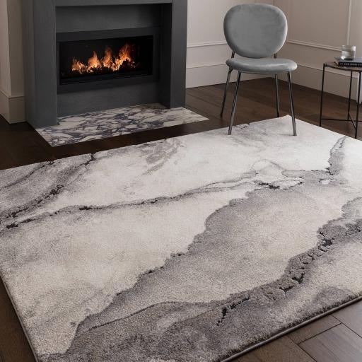 Mirage Oasis Marbled Soft Plush Texture Modern Abstract Rug in Grey