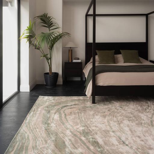 Katherine Carnaby Tuscany Silk Tourmaline Marble Rug Premium Hand Woven Luxury Abstract Shiny Green Rug
