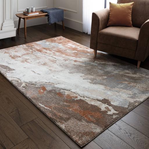 Mirage Blur Marbled Soft Plush Texture Modern Abstract Rug in Terracotta Natural