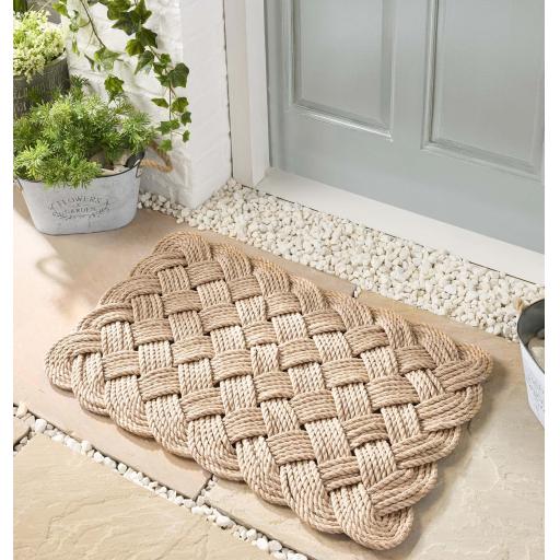 Outdoor Lovers Knot Sand Beige Rope Doormat Entrance Mat, Reversible Door Mat in 45 x 75 cm