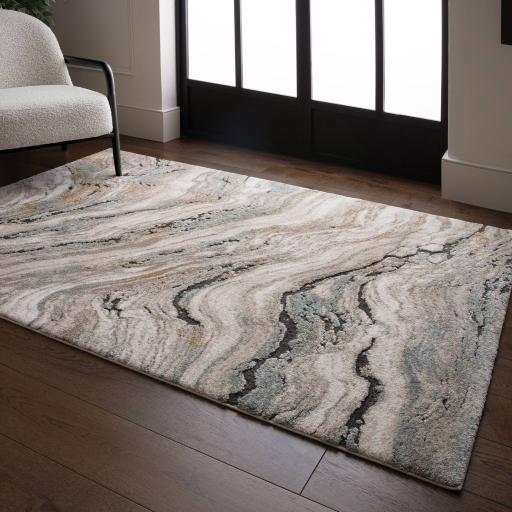Mirage Wave Marbled Soft Plush Texture Modern Abstract Rug in Blue