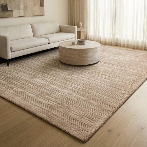 Henley Modern Handmade High Shine Organic Lines Wool & Viscose Premium Silky Rug in Sand Beige