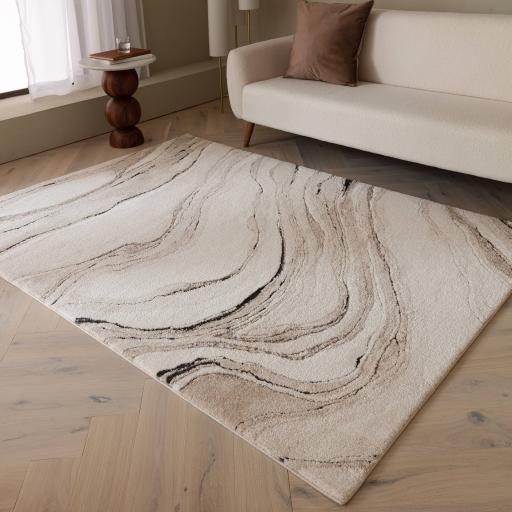Mirage Quartz Marbled Soft Plush Texture Modern Abstract Rug in Beige Natural