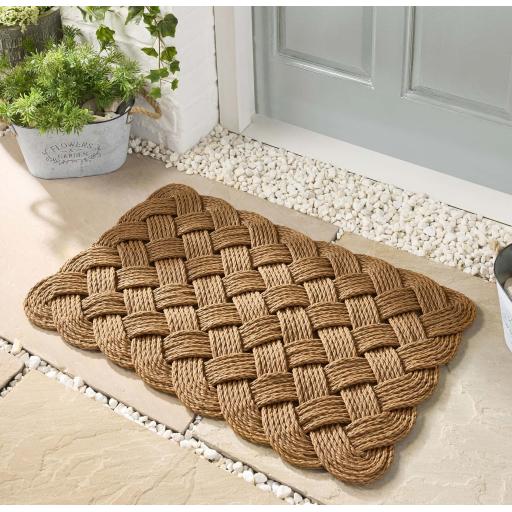 Outdoor Lovers Knot Beige Rope Doormat Entrance Mat, Reversible Door Mat in 45 x 75 cm