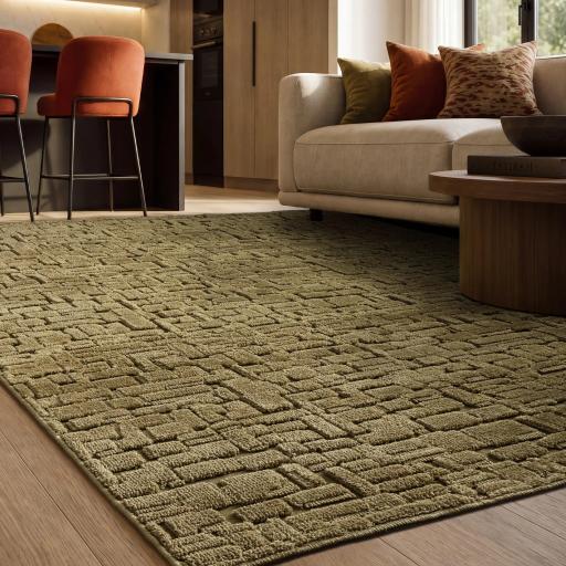 Casa Abstract Cobblestone Velvet Chenille Vibrant Green Rug