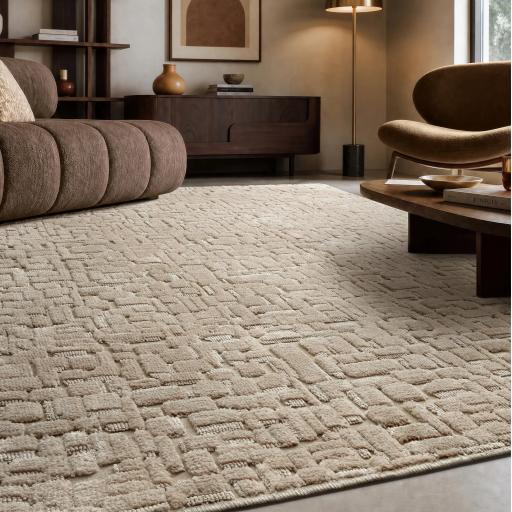 Casa Abstract Cobblestone Velvet Chenille  High Shine Vibrant Natural Oyster Rug